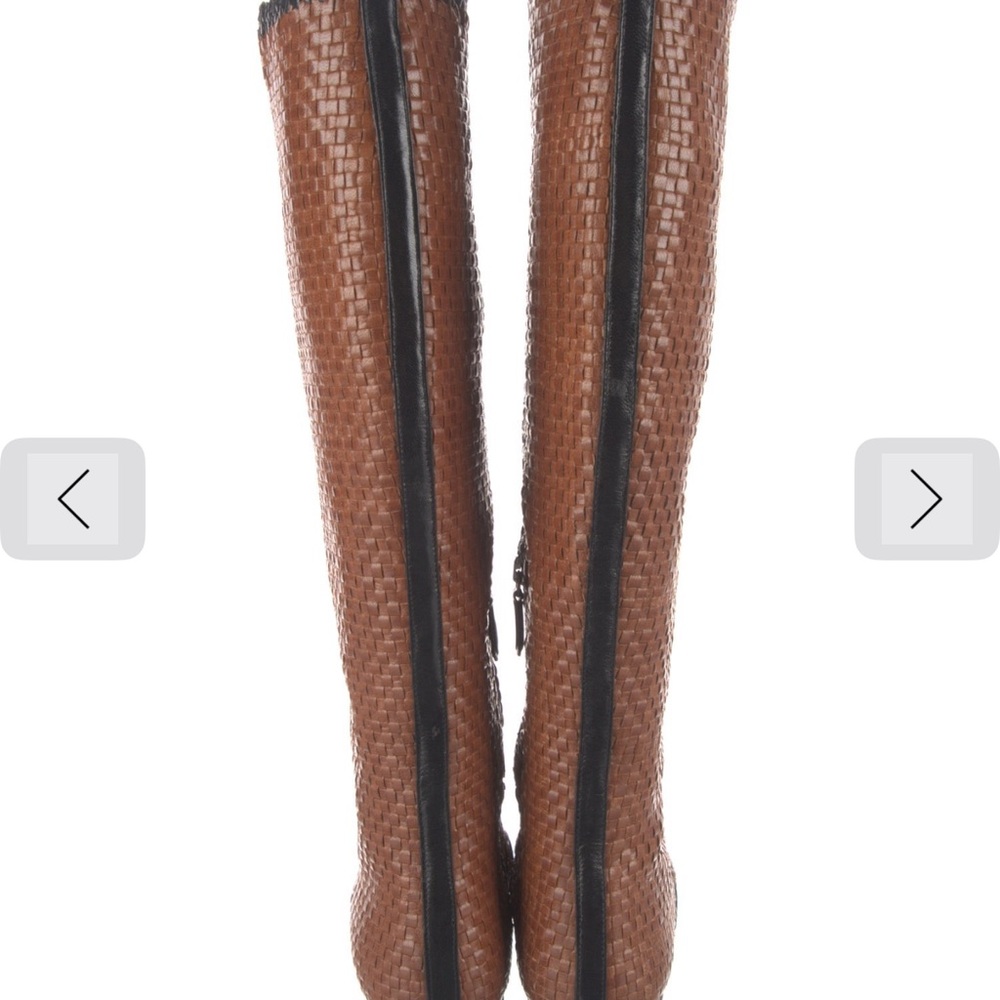 Prada Brown Woven Over-the-Knee Boots with Black Trim - Picture 4 of 9